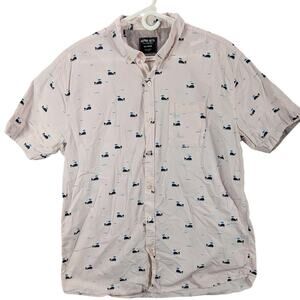 Alpha Beta Shirt Mens XL Pink Whale Print Short Sleeve Button Up Casual Cotton
